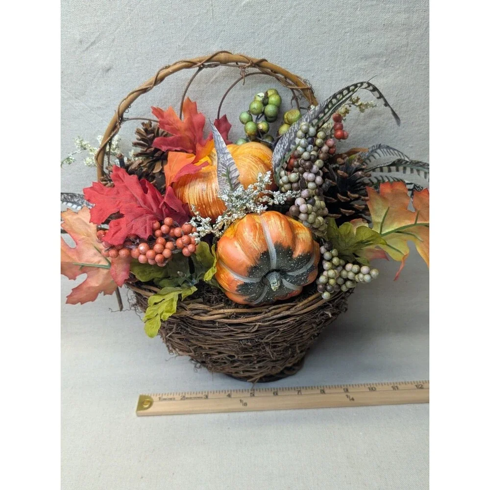 Nearly Natural Faux Pumpkin & Berry Hanging Basket 14